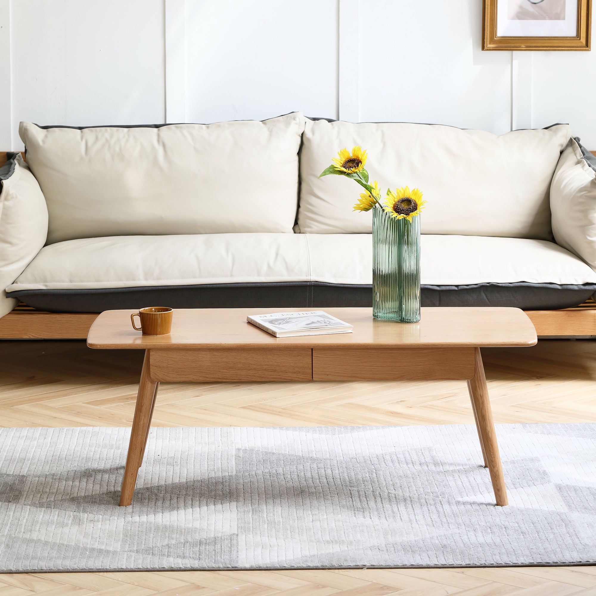 Low Table, Coffee Table With Storage Shelf - Natural