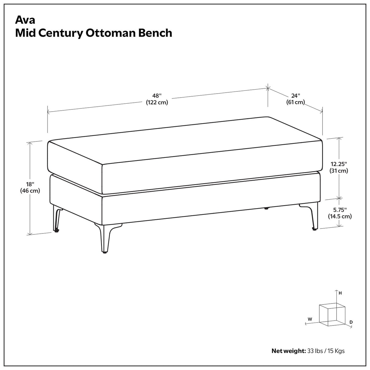 Ava - Versatile Mid Century Ottoman