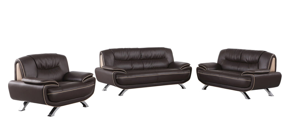 Three Piece Genuine Leather Indoor Six Person Seating Set - Brown