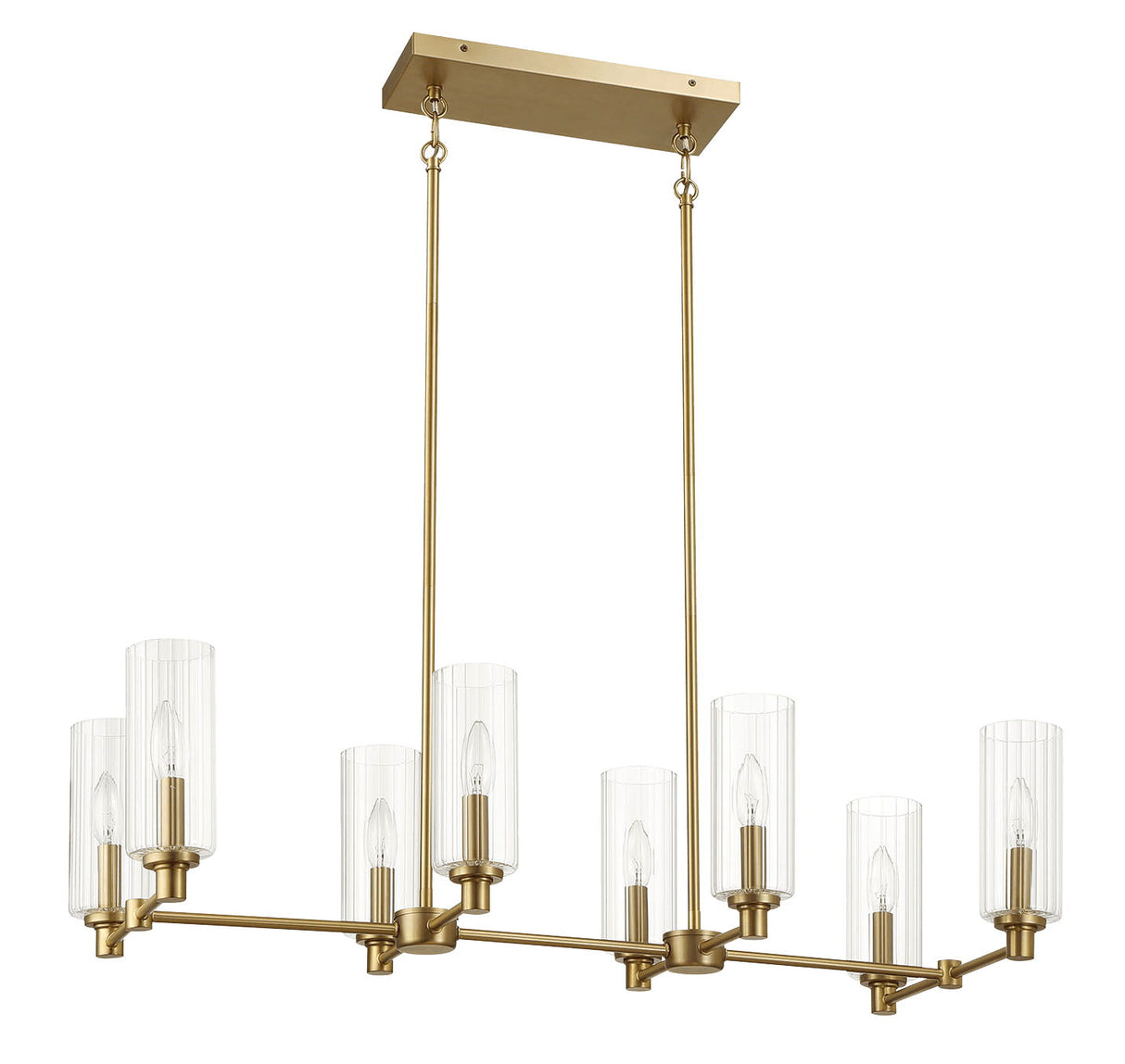 Willow - 8 Lights Island With Clear Ribbed Pendant Lamp Satin - Antique Brass / Clear / Gold by Ashcroft Furniture | Bel Furniture
