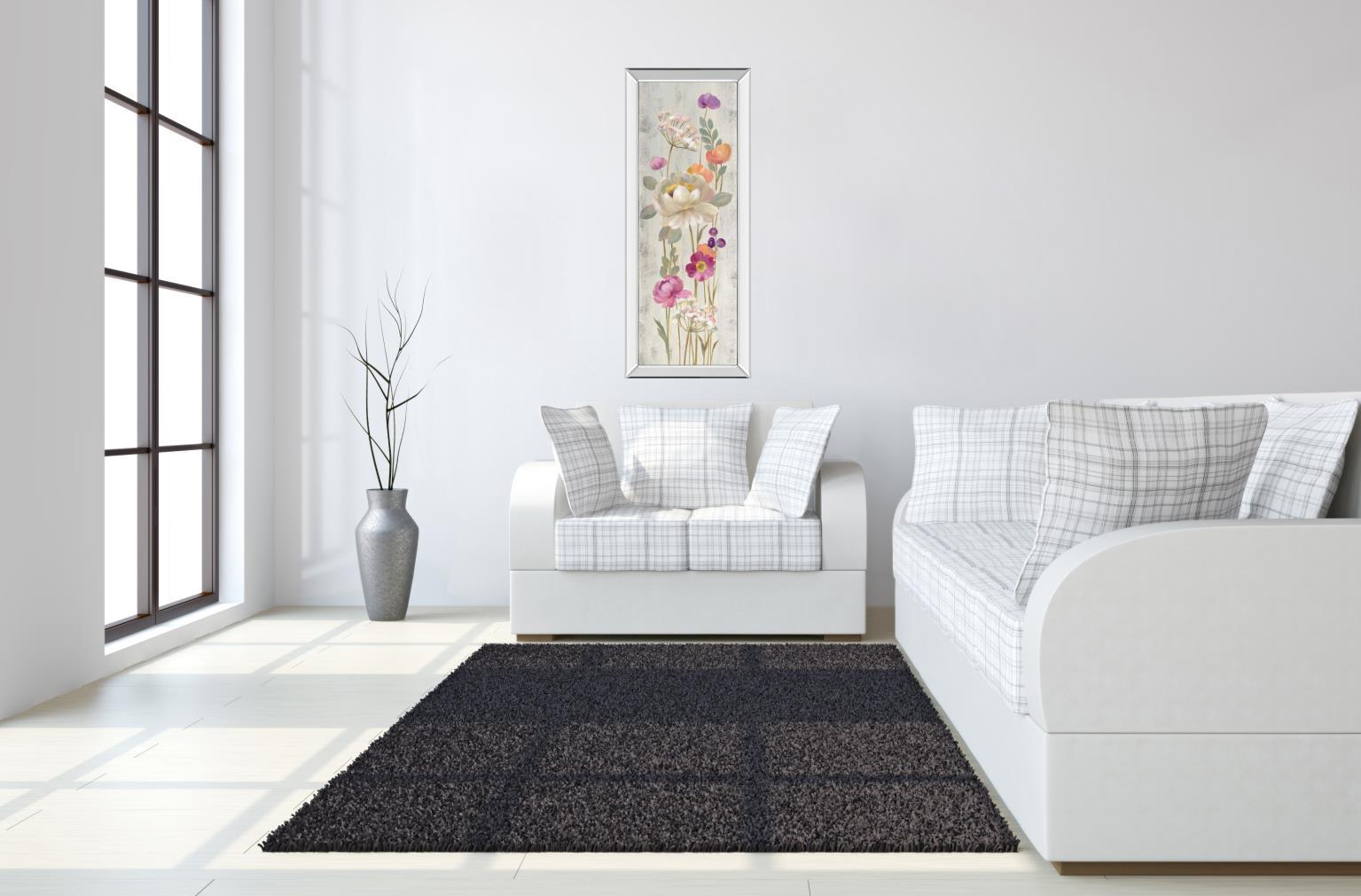 Retro Floral II By Silvia Vassileva - Mirrored Frame Wall Art - Light Gray