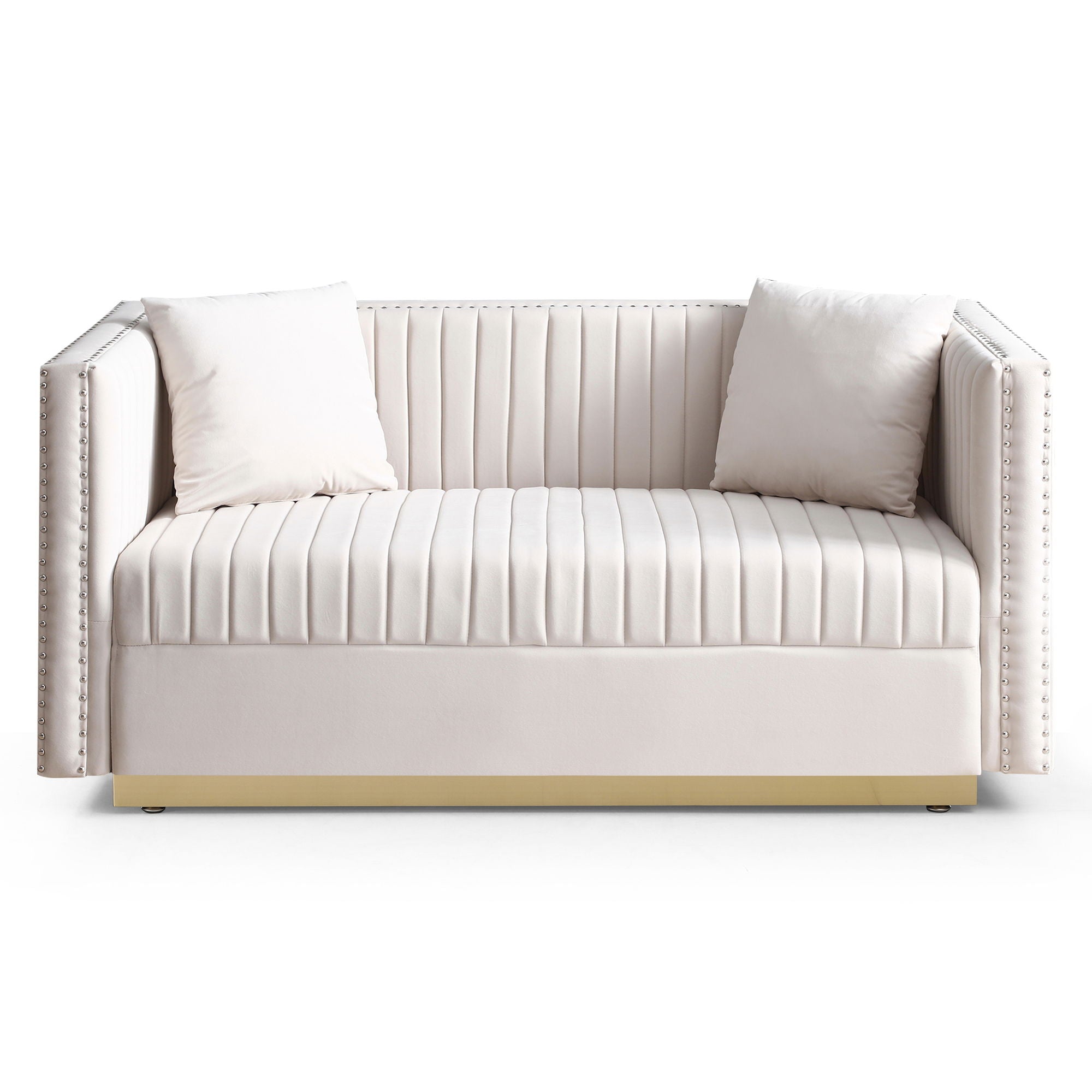 Contemporary Vertical Channel Tufted Velvet Sofa Loveseat Upholstered 2 Pieces Set With 4 Pillows