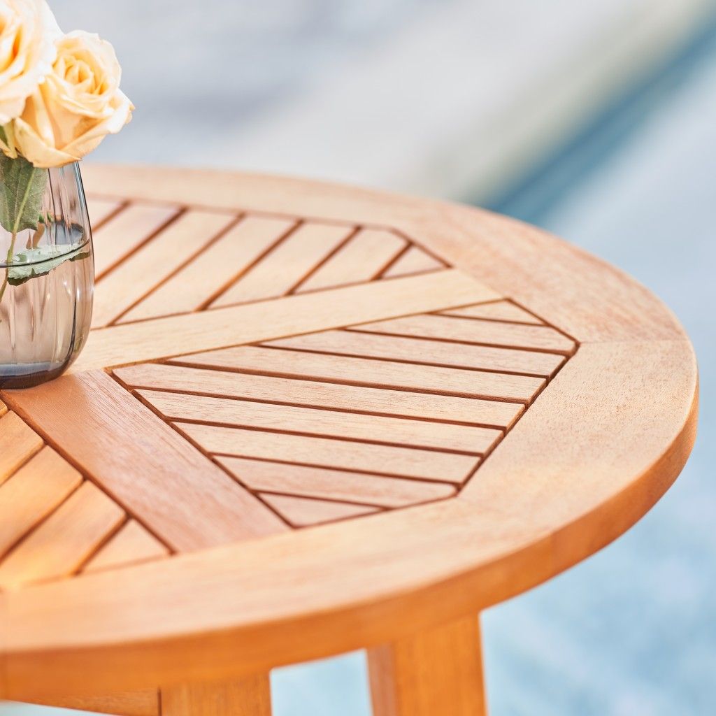 Slat Wood Outdoor Round Bar Table - Natural Eucalyptus