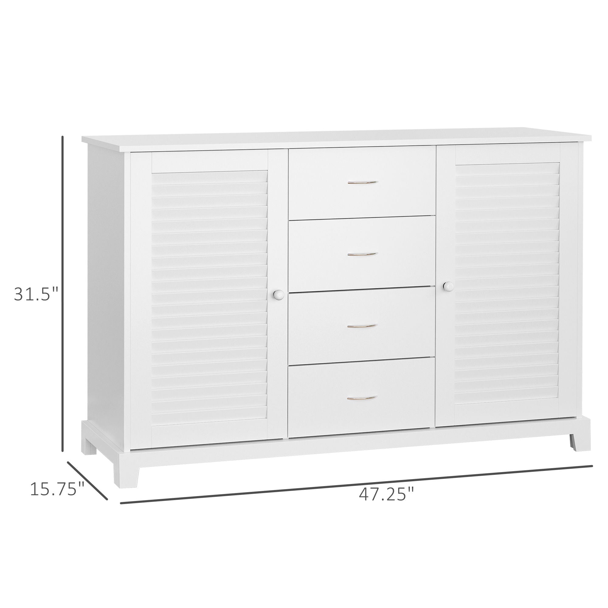 Homcom - Sideboard Buffet Cabinet, Kitchen Cabinet, Coffee Bar Cabinet With 4 Drawers And 2 Louvered Doors For Living Room, Kitchen - White