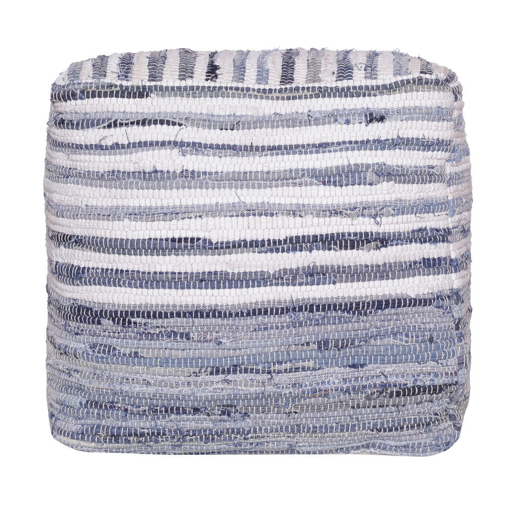 Cotton Cube Striped Pouf Ottoman - Blue