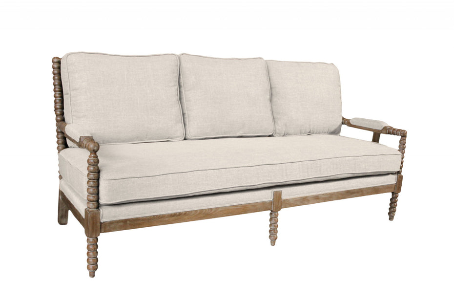 Linen Blend Sofa With Brown Legs - Ivory