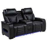 Zuma - Faux Leather Dual Power Reclining LED Loveseat - Black