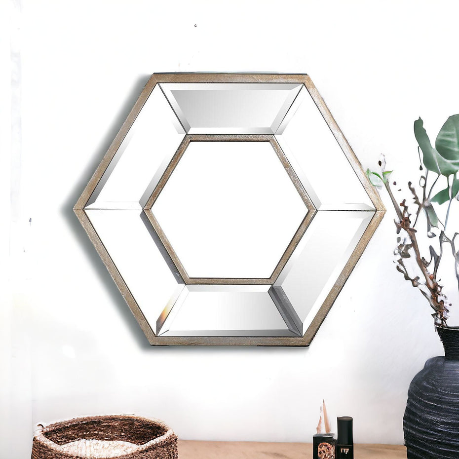 12" Hexagon Wall Mounted Accent Mirror - Silver