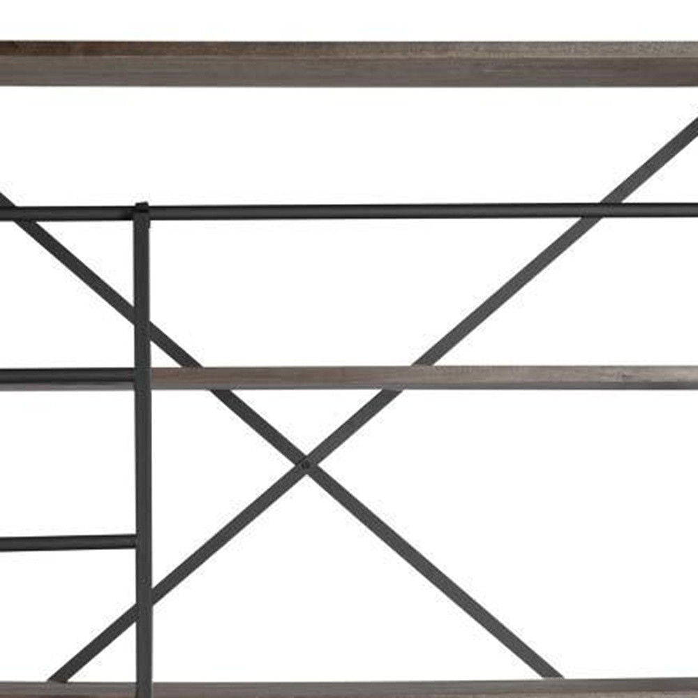 Wood Shelving Unit With Gun Metal Ladder And 4 Shelves - Brown