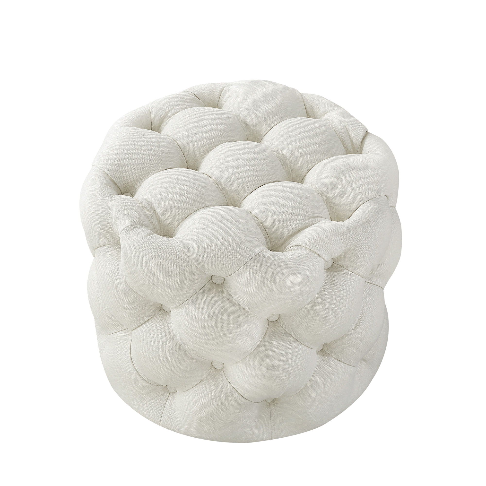 Linen Tufted Round Ottoman - White