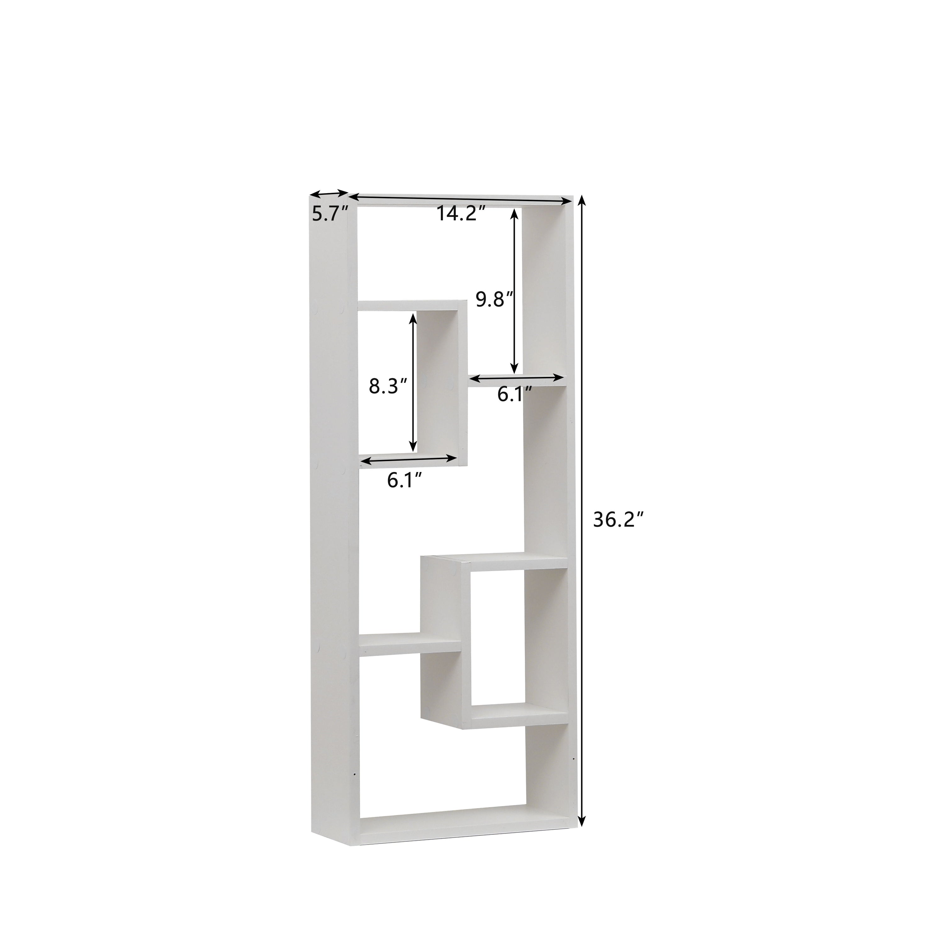 Bookshelf, Freestanding Wood Open Bookcase With 5 Cubes, With 2 Keyhole Hangers, Home Office Décor Rectangular Storage Shelf Display Rack For Study Living Room - White