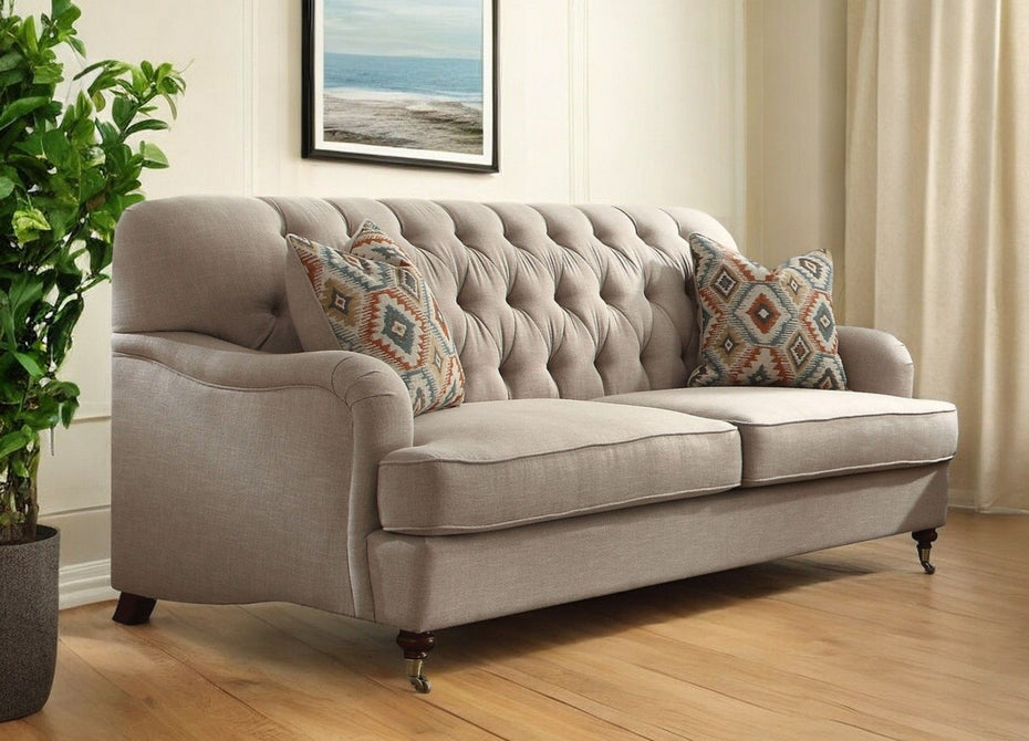 Polyester Blend Sofa And Toss Pillows With Dark Brown Legs - Beige