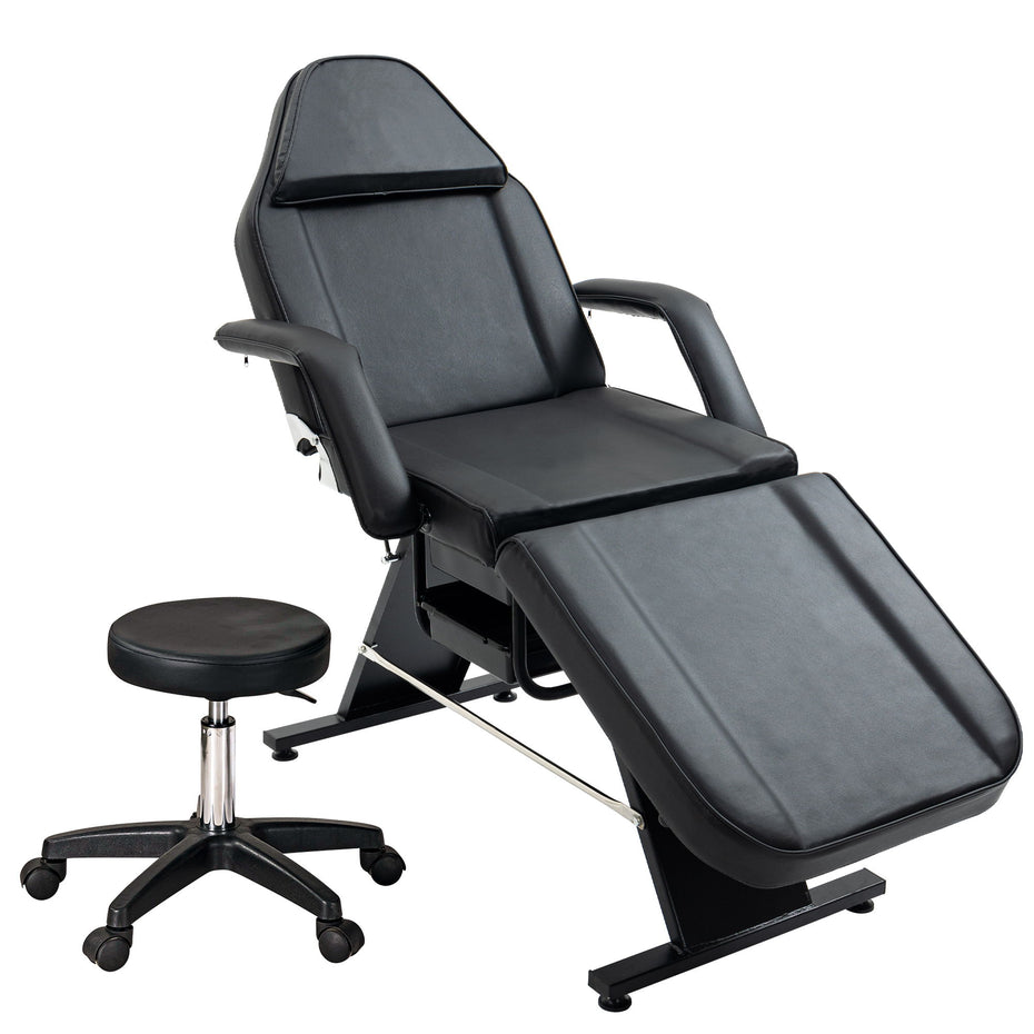 Massage Salon Tattoo Chair With Two Trays Esthetician Bed With Hydraulic Stool, Multi-Purpose 3-Section Facial Bed Table, Adjustable Beauty Barber Spa Beauty Equipment