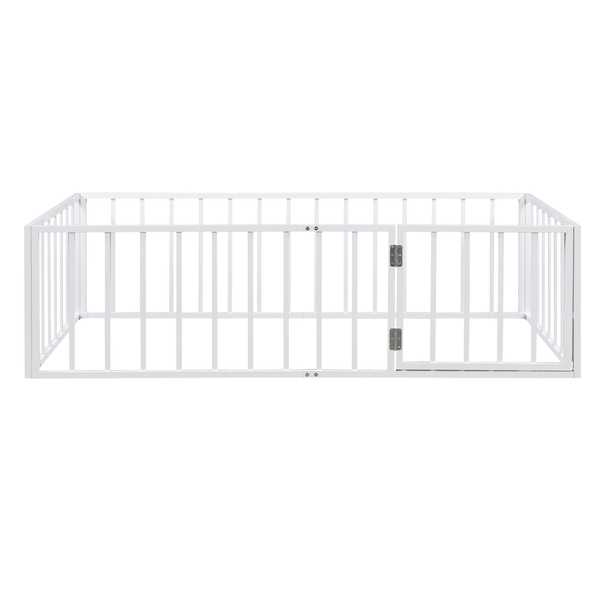 Metal Floor Bed Frame With Fence And Door - Black