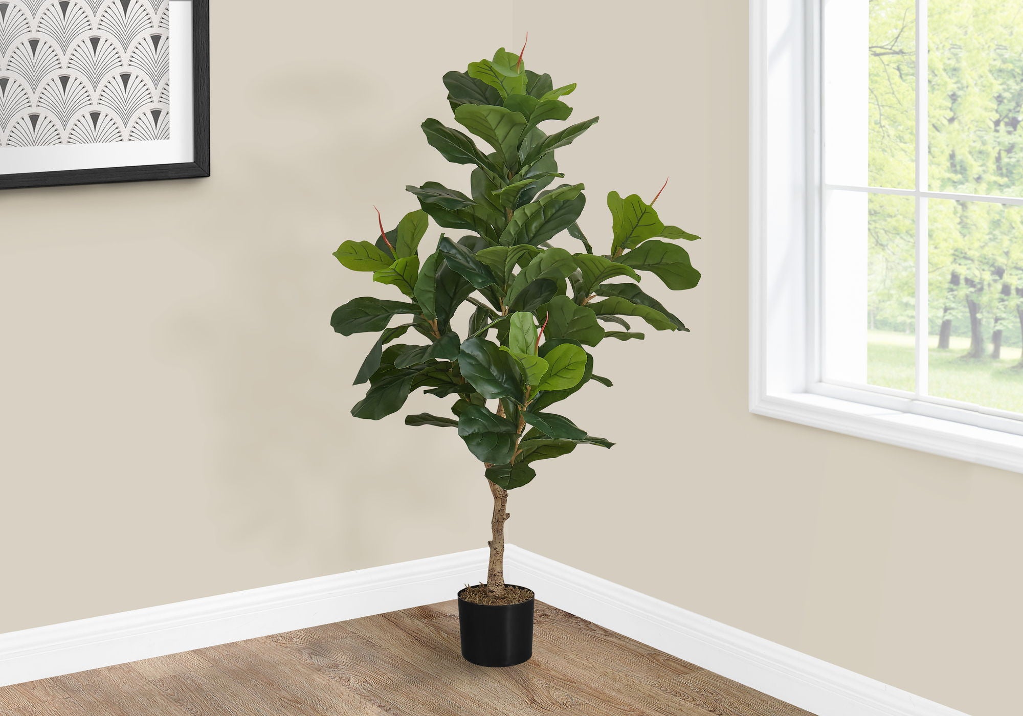 47" Tall, Artificial Plant, Fiddle Tree, Indoor, Faux, Fake, Floor, Greenery, Potted, Real Touch, Decorative - Green / Black