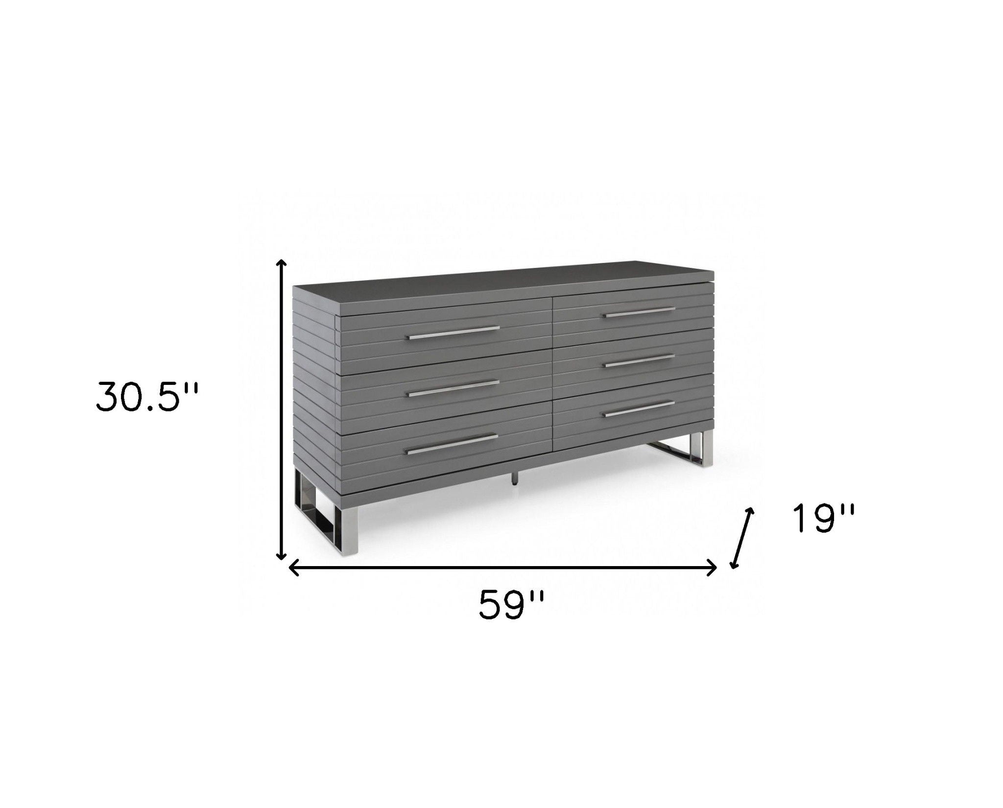 Solid Wood Six Drawer Dresser - Gray