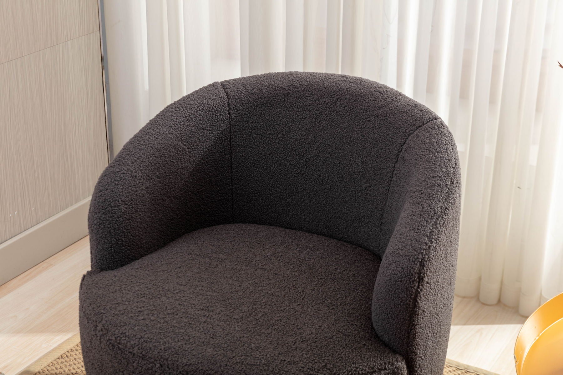 Teddy Fabric Swivel Accent Armchair Barrel Chair With Powder Coating Metal Ring