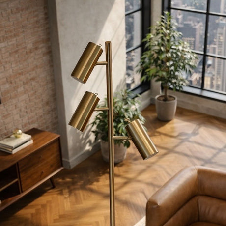 Lumina - Floor Lamp With Rotary Switch Triple Spots Cone Base - Gold - view 6