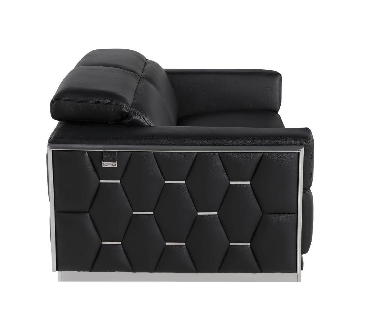 Leather Sofa - Black / Silver