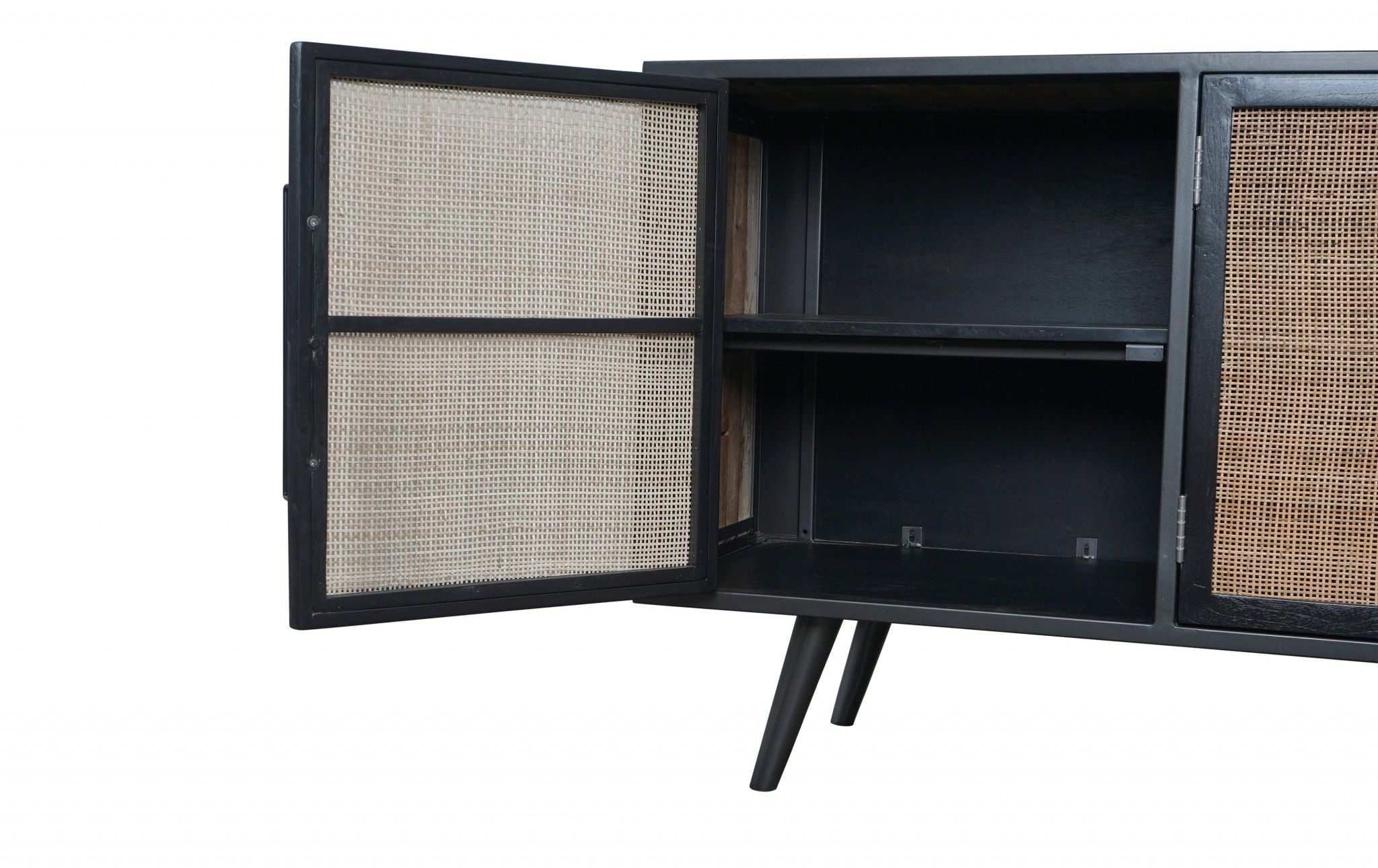 Rustic And Rattan Media Cabinet With Three Doors - Black Natural