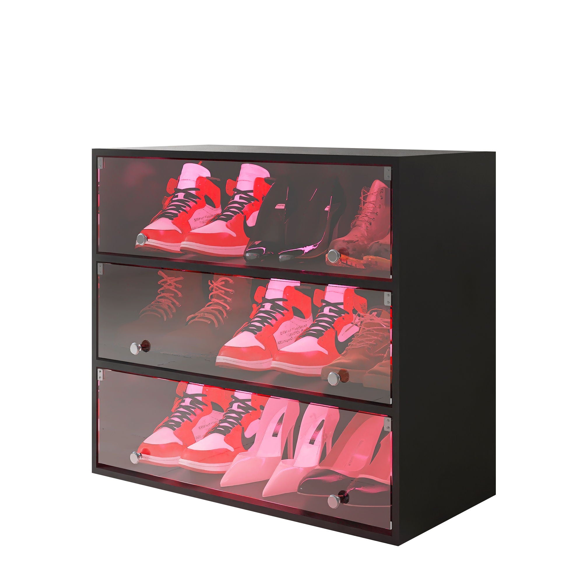 Glass Door Shoe Box, Shoe Storage Cabinet For Sneakers With LED Light