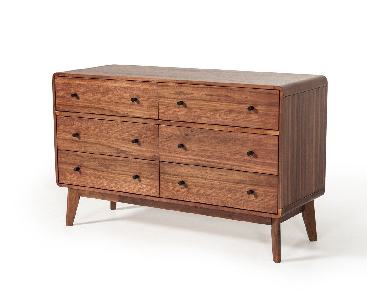 Six Drawer Double Dresser Solid Wood - Walnut