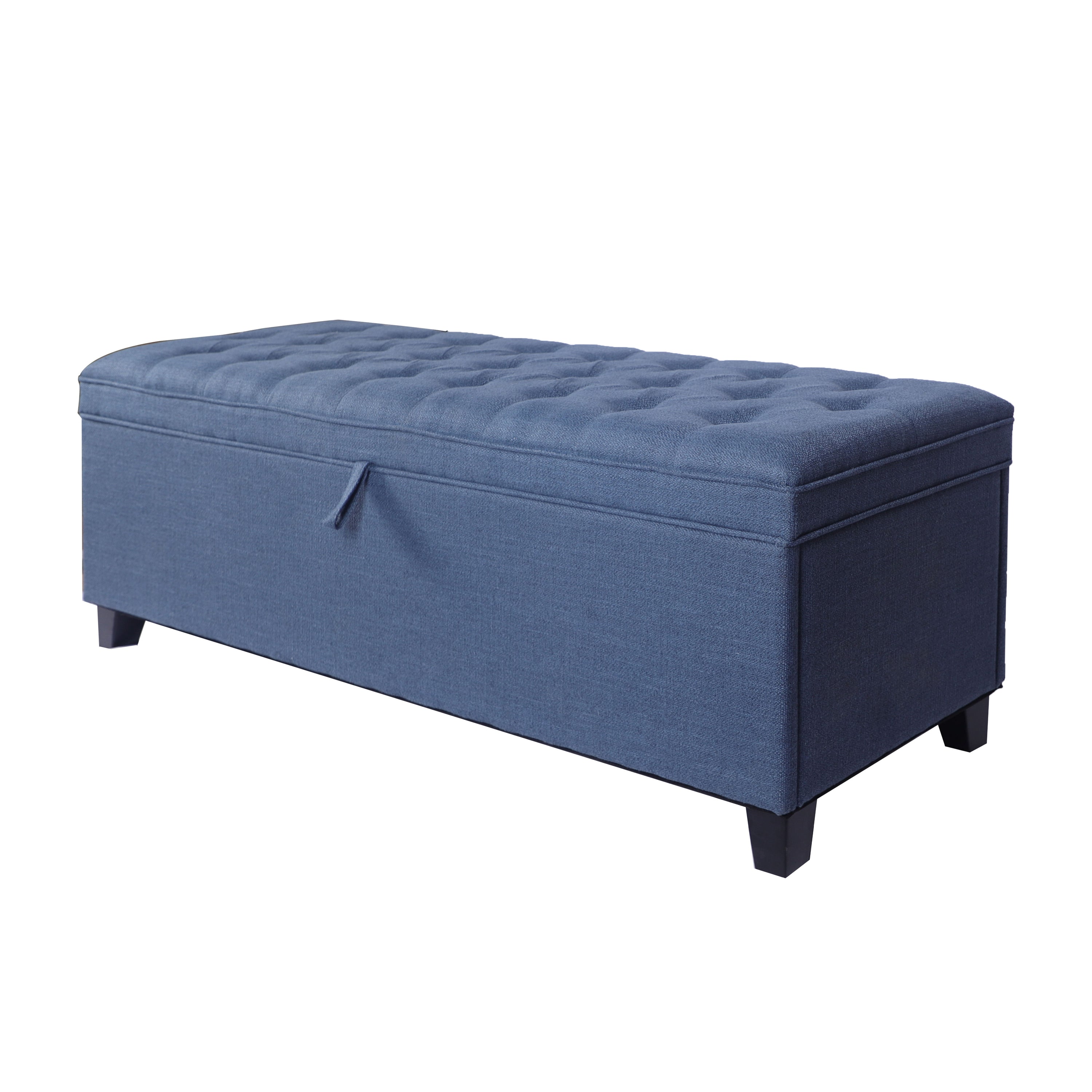 Extra Long Storage Ottoman Entryway Bench With Flip Top Storage Chest With Padded Seat Bed End Stool For Hallway Living Room Bedroom - Blue