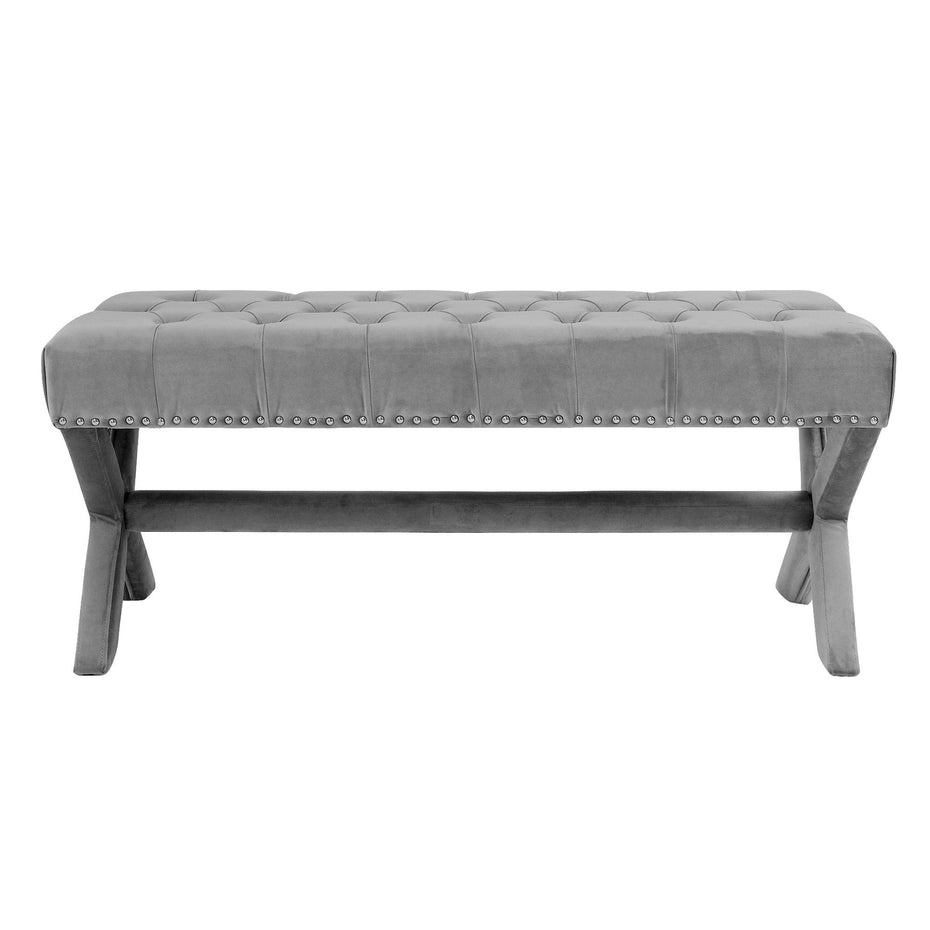 Upholstered Velvet Bench - Gray