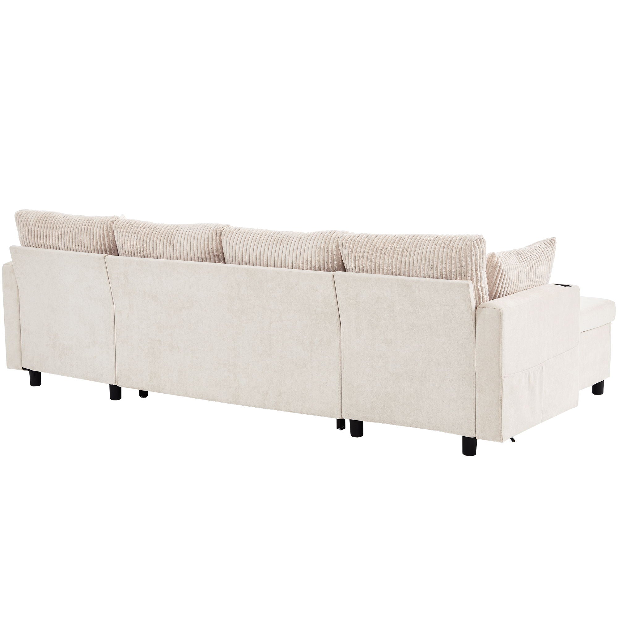 Sectional Sofa Pull Out Sofa Bed Versatile Sofa Sleeper With Large Storage Space, Two USB Ports And Two Cup Holders For Living Room