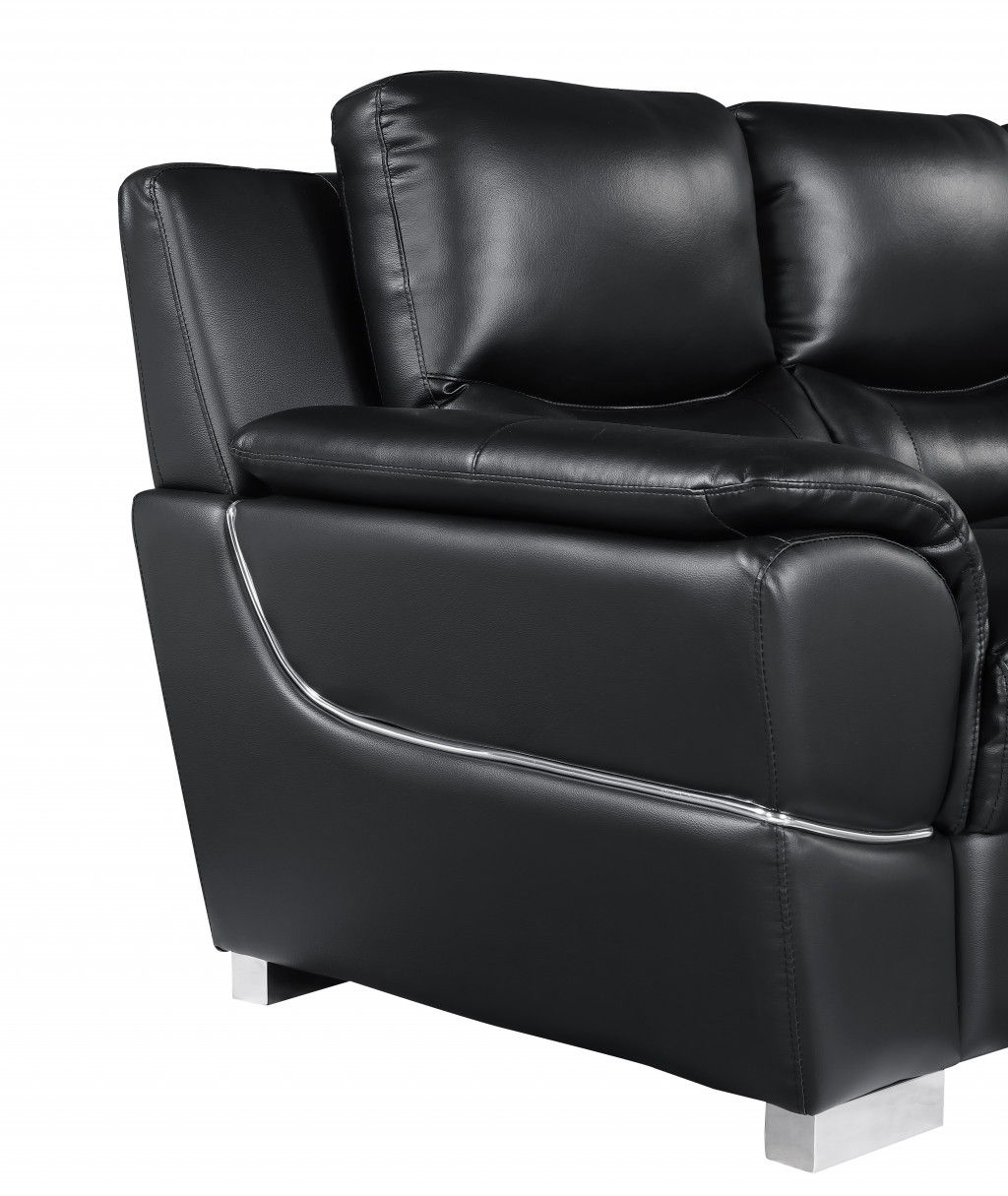 Sofa Leather With Silver Legs - Black