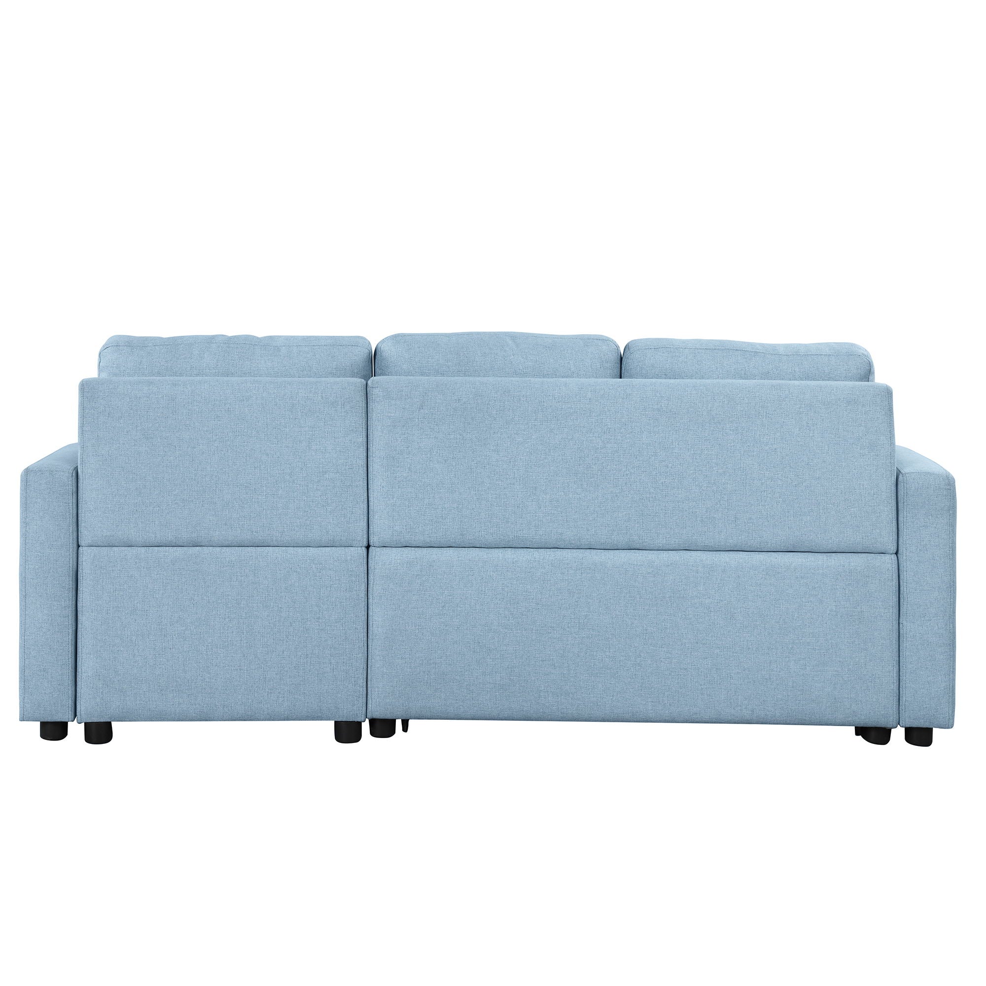 Pull Out Sofa Bed Modern Padded Upholstered Sofa Bed, Linen Fabric 3 Seater Couch With Storage Chaise And Cup Holder, Small Couch For Small Spaces