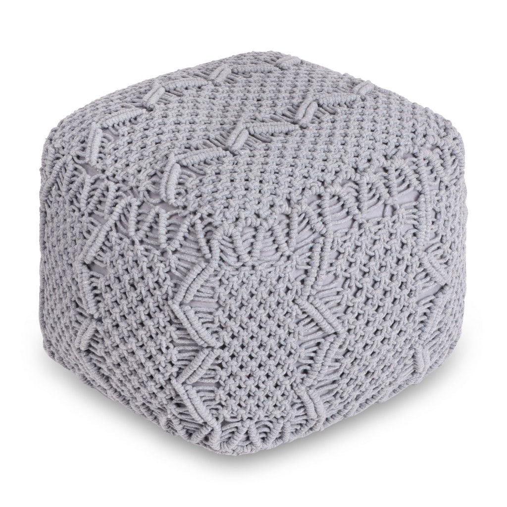 Cotton Blend Pouf Ottoman - Light Gray