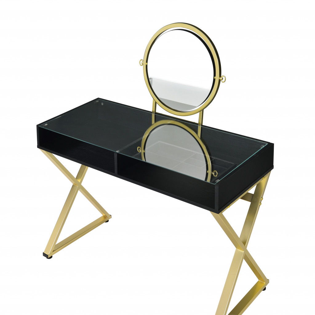 Mirrored Dresser - Black / Gold