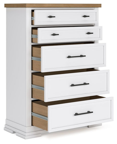 Ashbryn - White / Natural - Five Drawer Chest by Benchcraft® | Bel Furniture