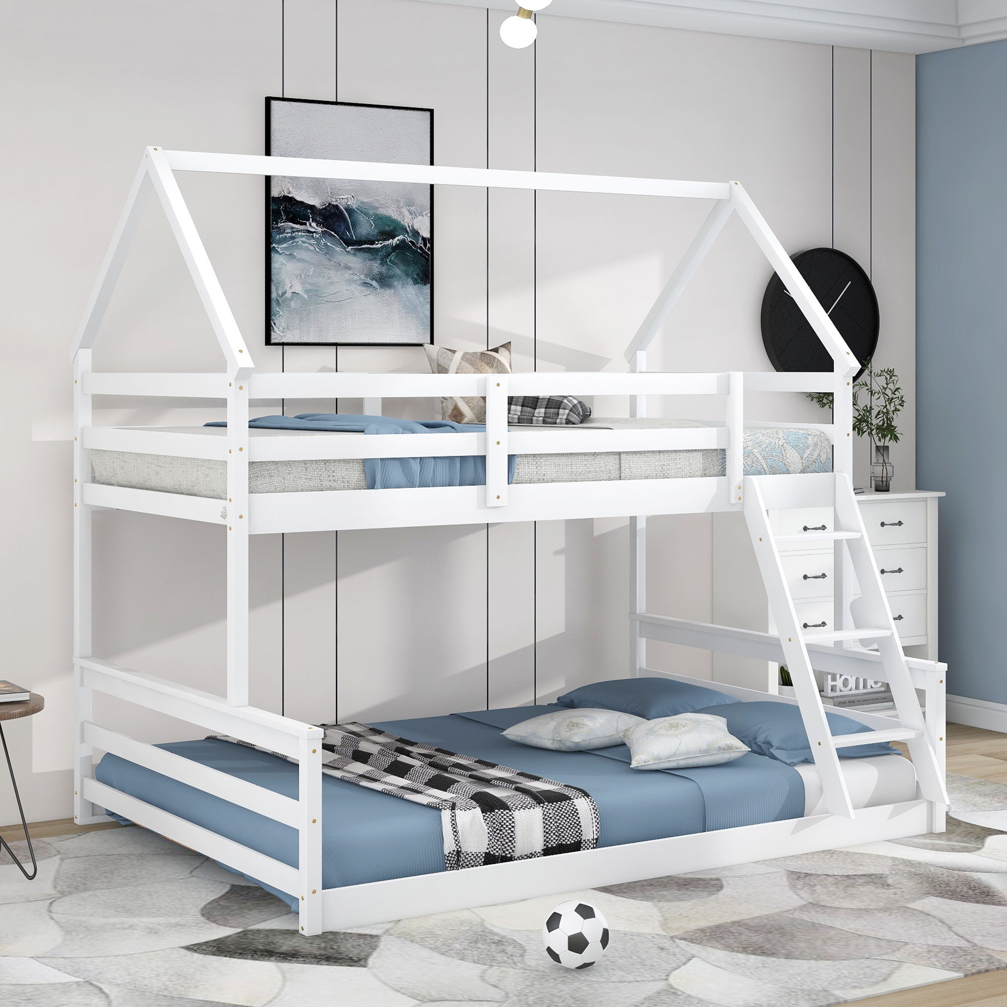 Twin Over Full House Bunk Bed With Built-In Ladder