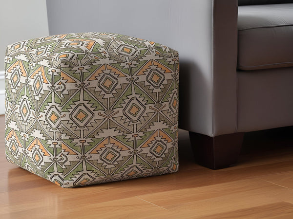 Cotton Damask Pouf Ottoman - Orange