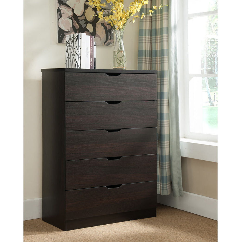 Functional 5 Drawer Chest - Dark Brown