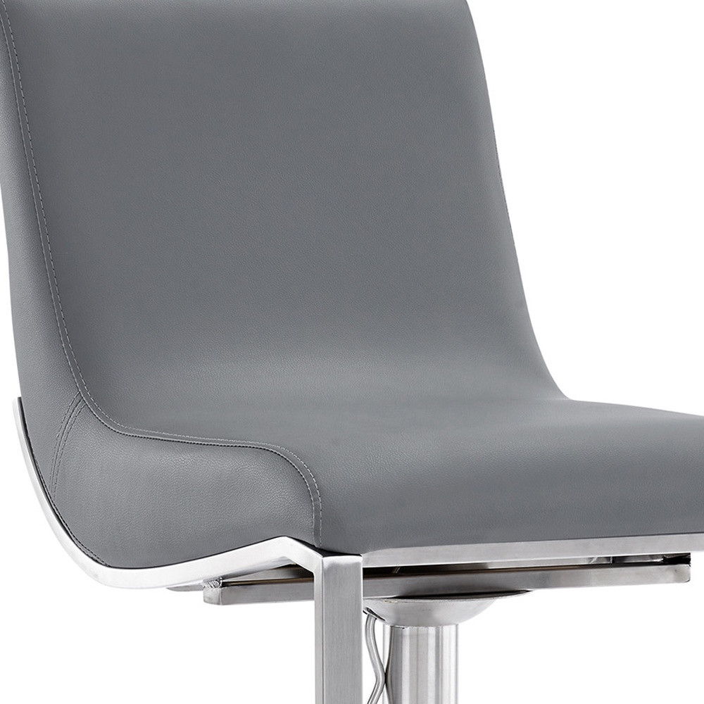 46.5" Faux Leather Swivel Adjustable Height Bar Chair - Gray / Silver