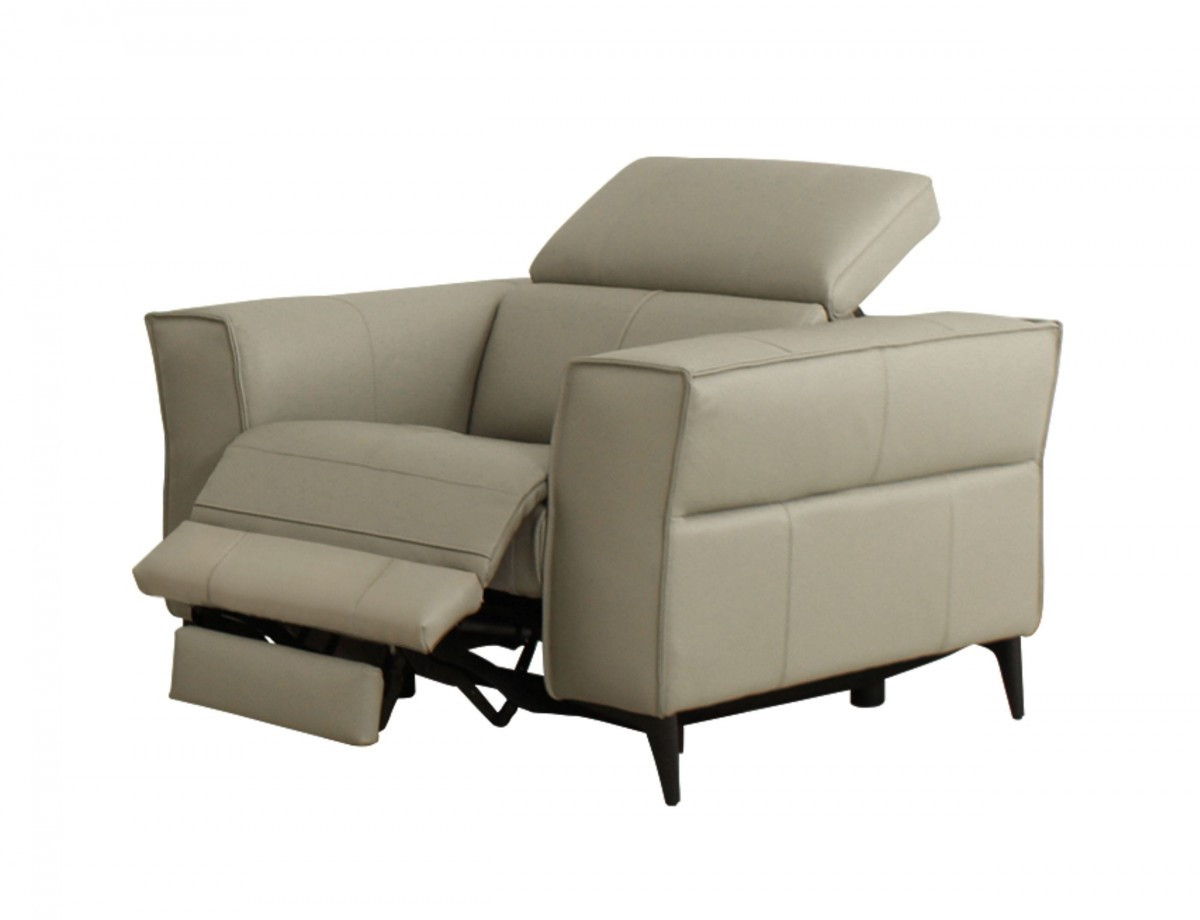 Genuine Leather Power Recliner - Light Gray