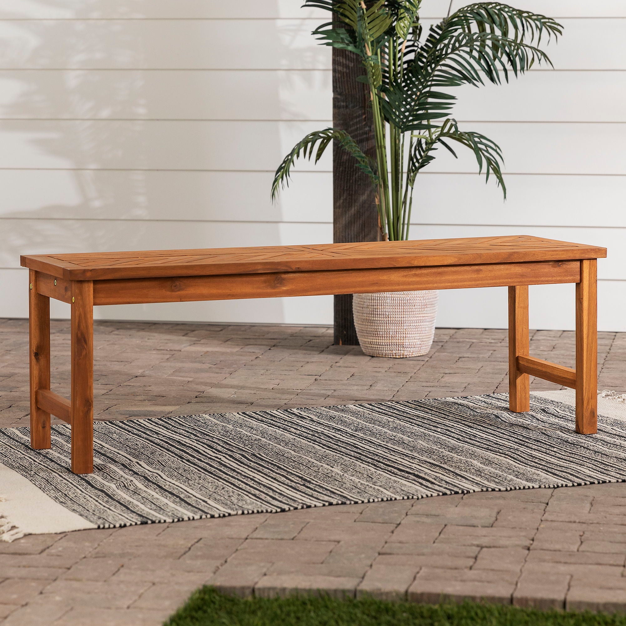 Modern Chevron Top Solid Wood Patio Bench - Brown