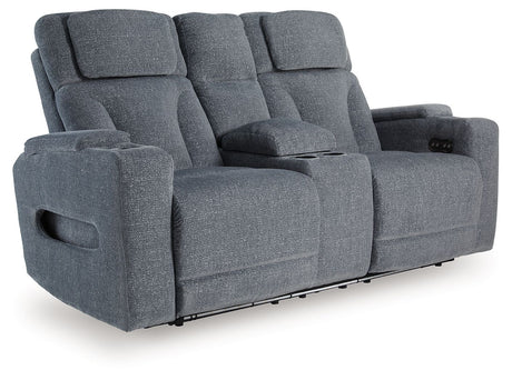 Studio Cave - Steel - Power Reclining Loveseat with Console by Signature Design by Ashley® | Bel Furniture