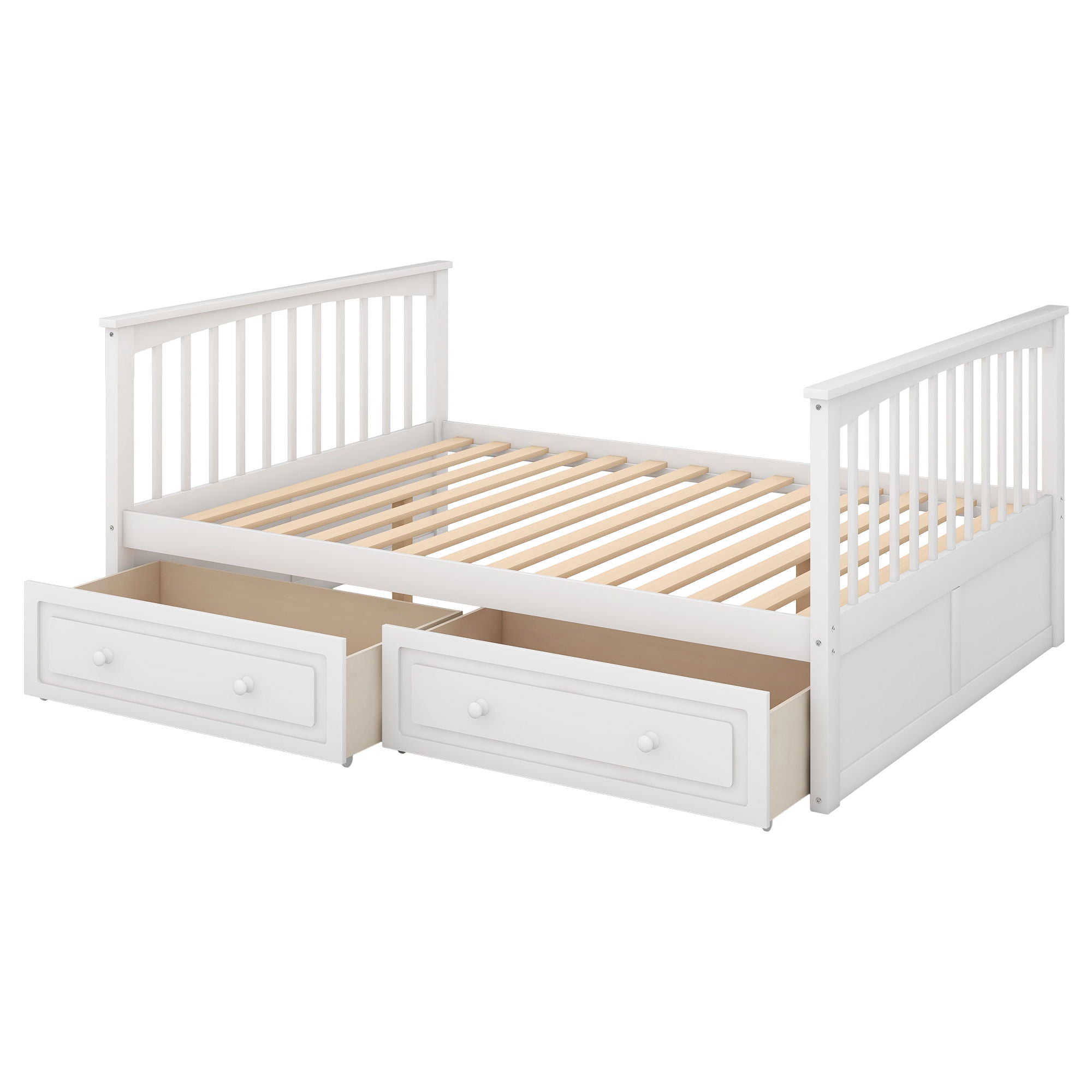 Full Over Full Bunk Bed With Drawers, Convertible Beds - White