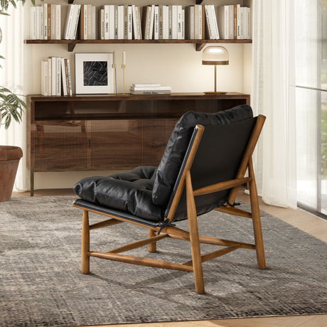 Oxford Leather Mid-Century Modern Accent Chair - Noir Black by Jennifer Taylor Home | Bel Furniture