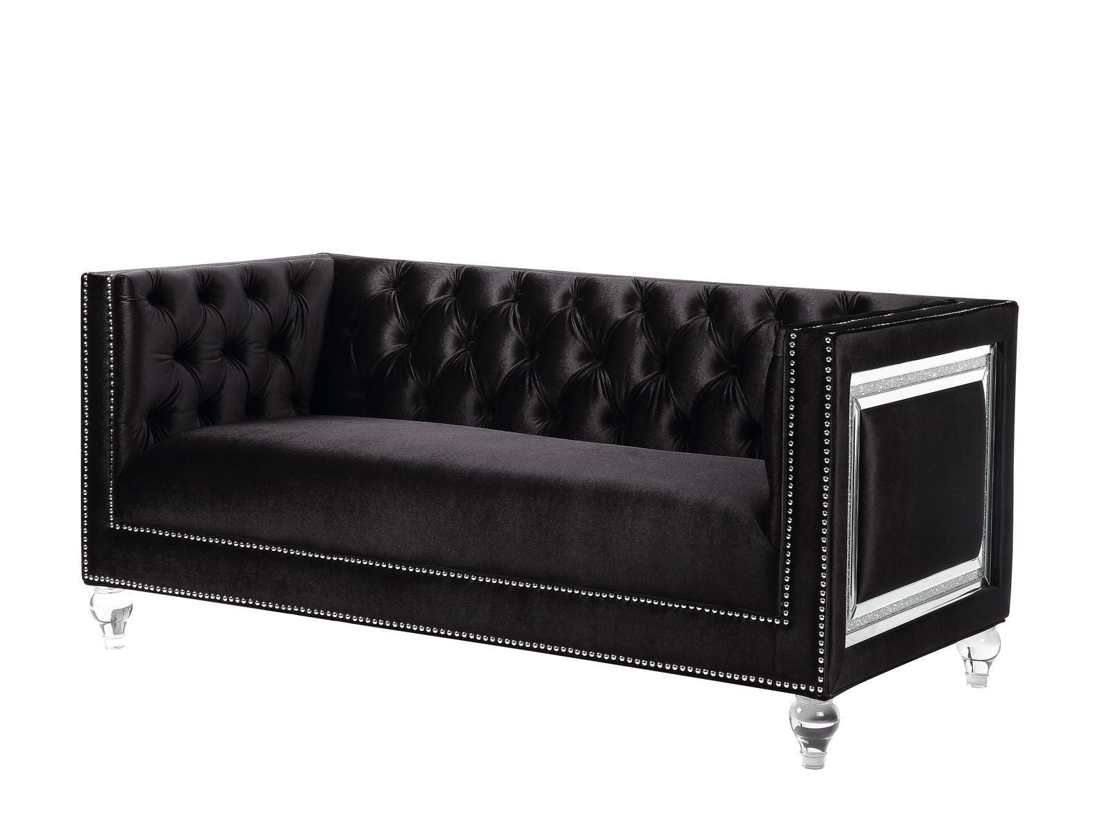 Velvet Loveseat And Toss Pillows - Black / Silver