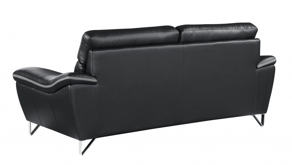 Sofa With Silver Legs Leather - Black