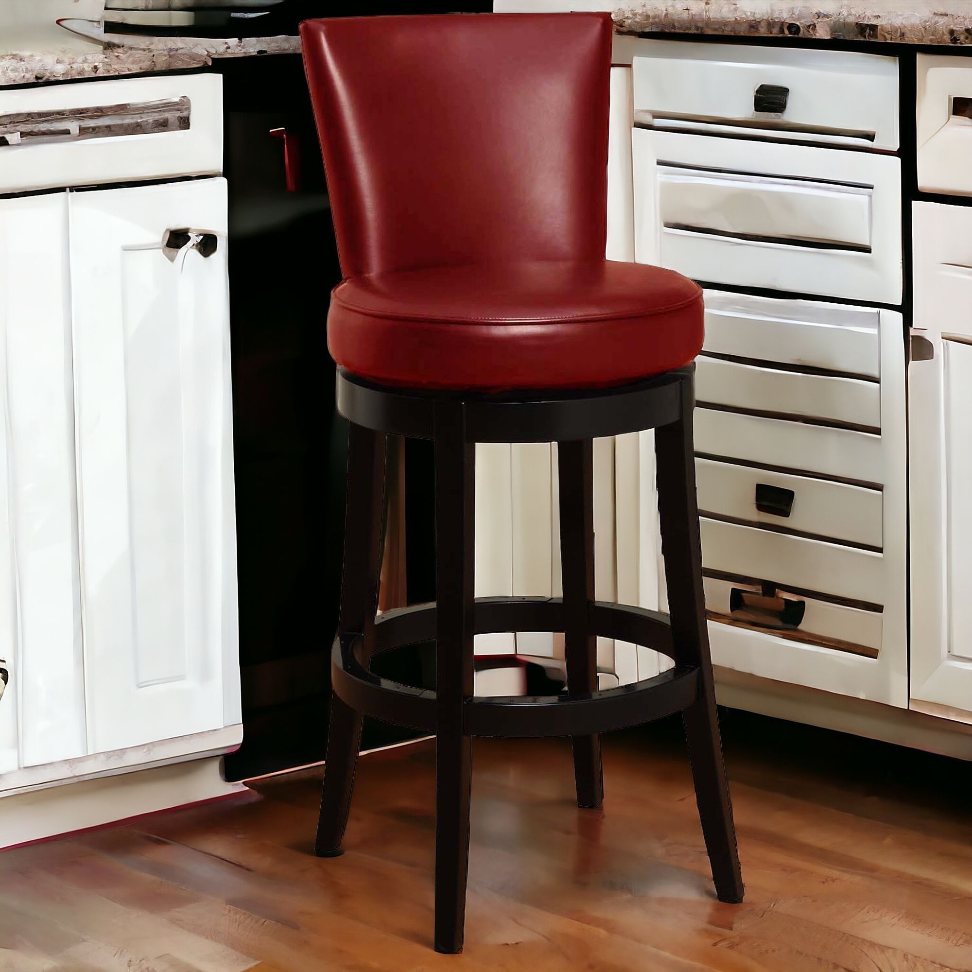 Solid Wood Swivel Bar Height Bar Chair - Red / Black