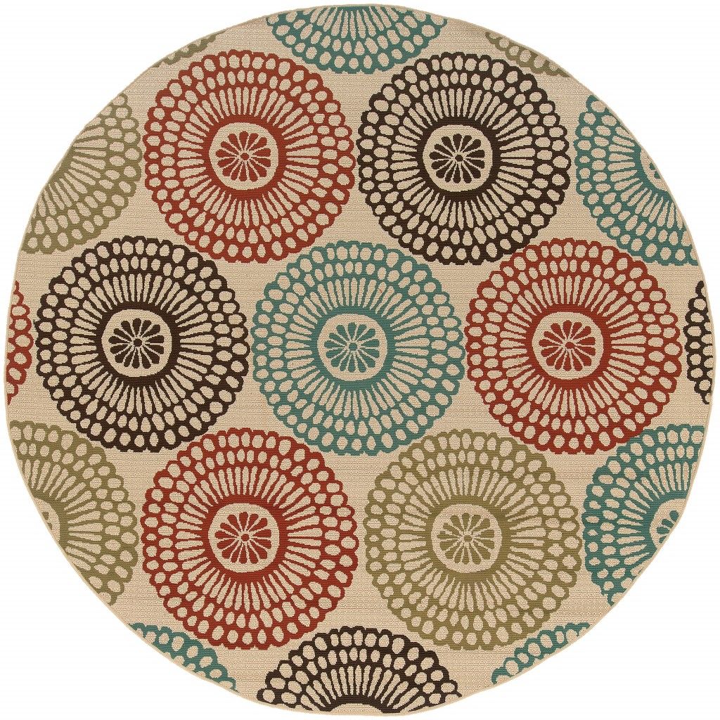 8' X 8' Round Indoor / Outdoor Area Rug - Beige