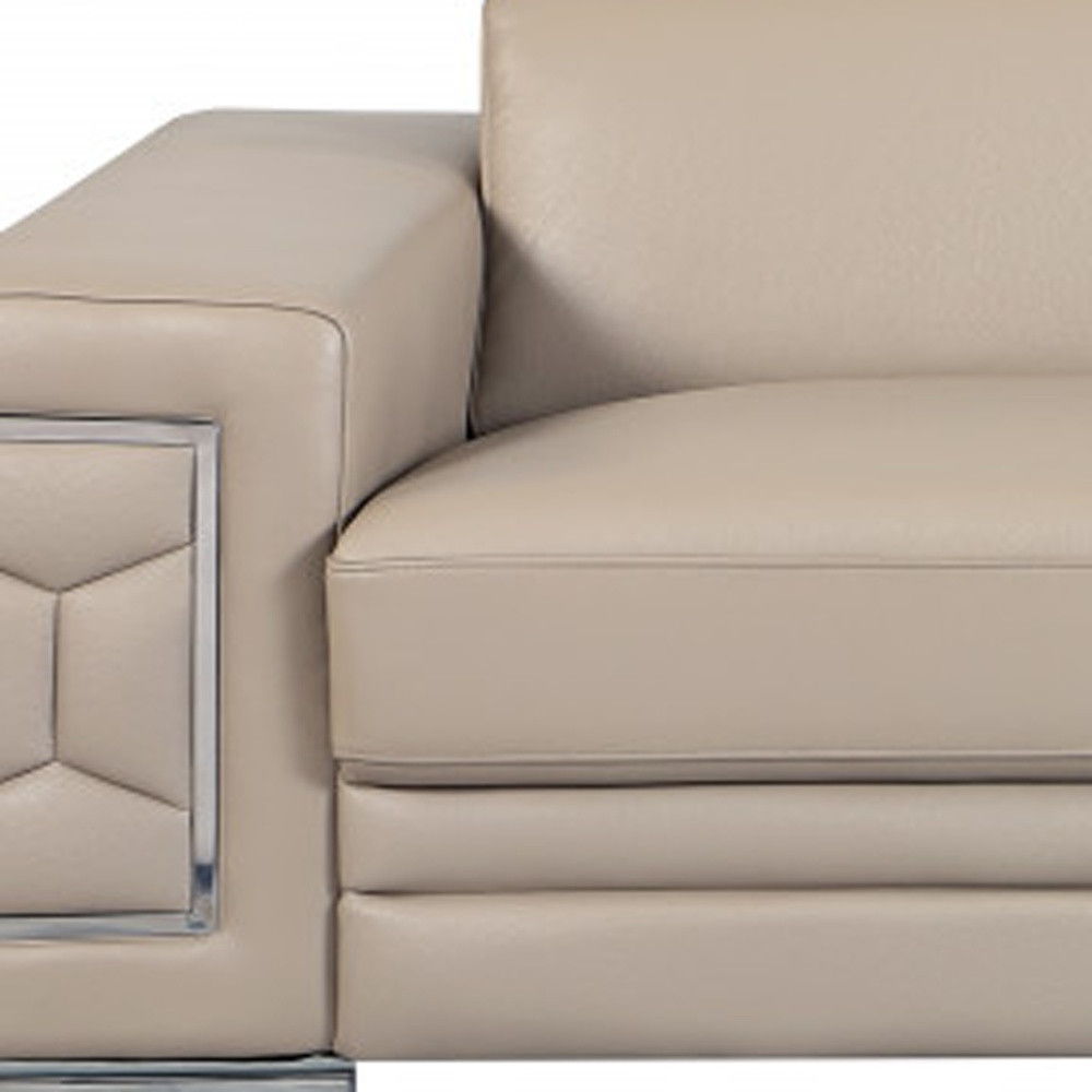 Italian Leather Sofa & Silver Legs - Beige