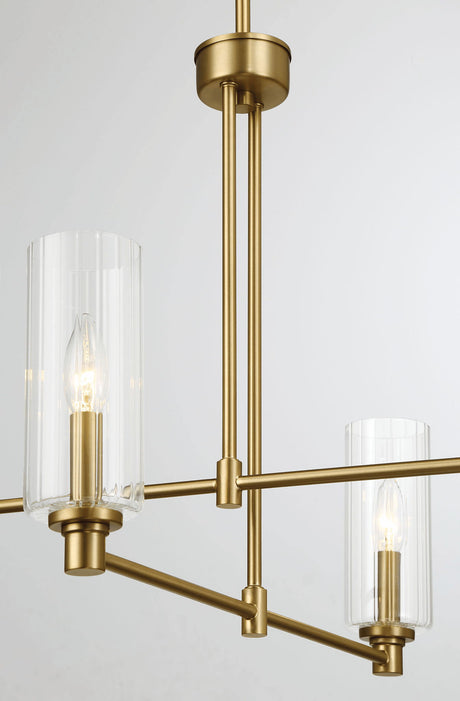 Enigma - 4 Lights Chandelier With Clear Ribbed Satin - Antique Brass / Clear / Gold by Ashcroft Furniture | Bel Furniture