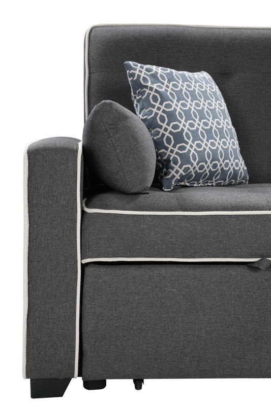 Cody - Modern Fabric Sleeper Sofa With 2 USB Charging Ports And 4 Accent Pillows - Gray